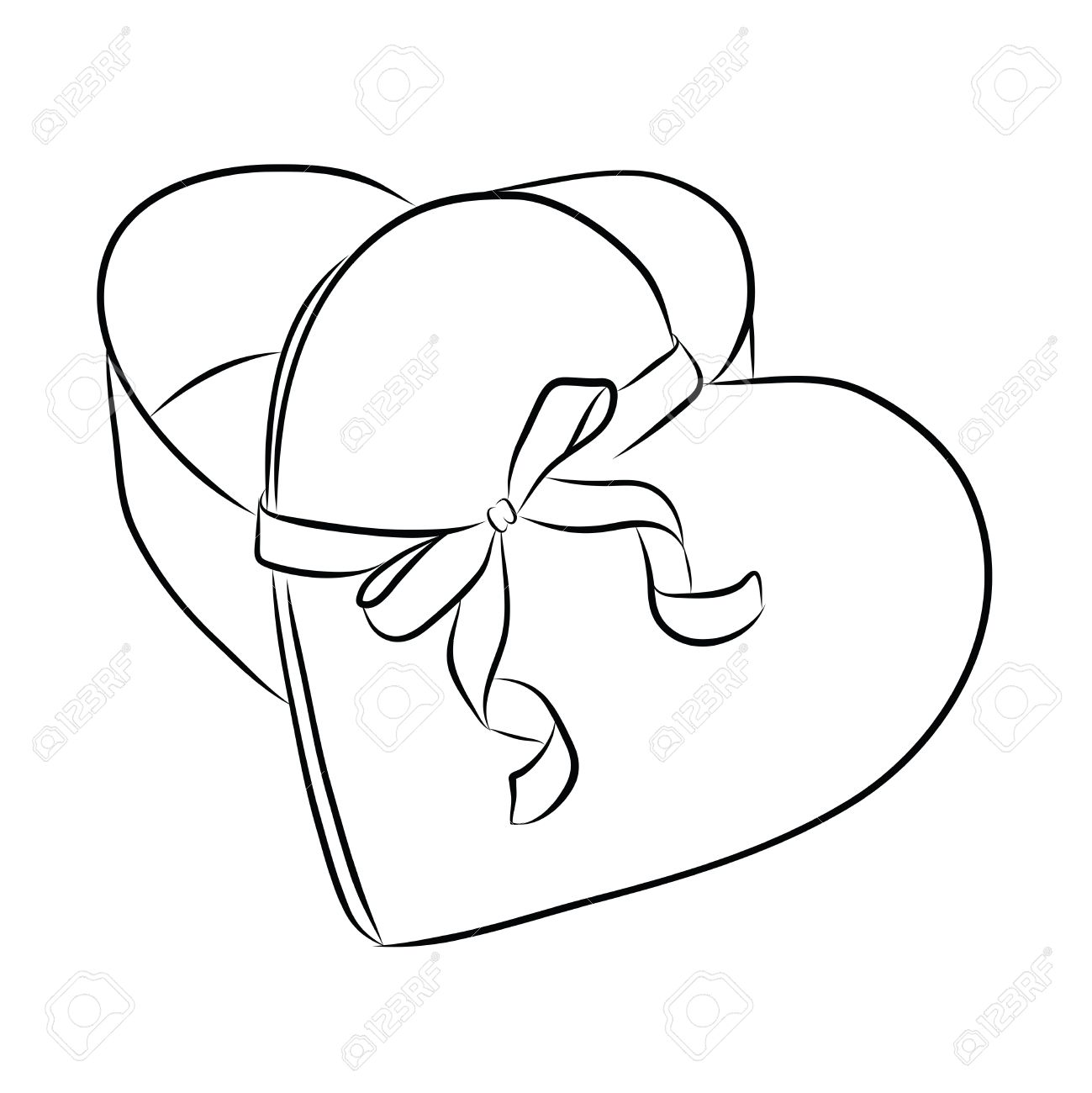 1299x1300 Drawing Heart With Ribbon Bow Stock Photo, Picture And Royalty