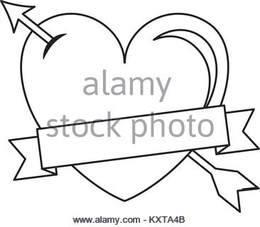 366x320 Greeting I Love You Heart Arrow Ribbon Outline Vector Illustration