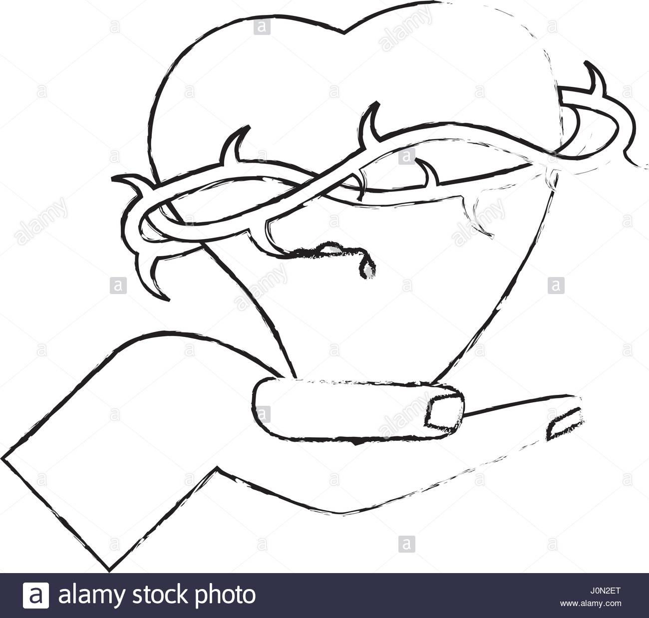 1300x1238 Hand With Sacred Heart Crown Thorns Sketch Stock Vector Art