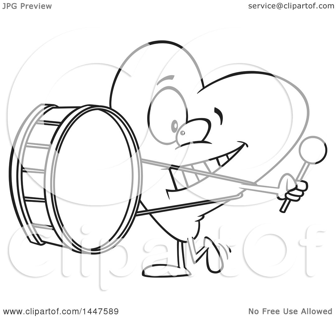 1080x1024 Clipart Of A Cartoon Black And White Lineart Heart Mascot