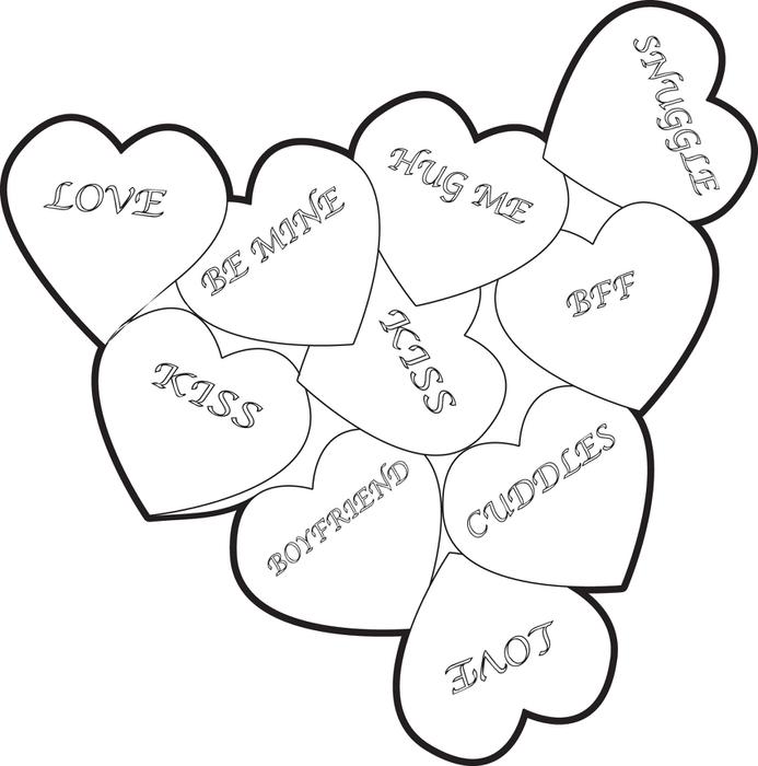 693x700 Free, Printable Valentine Heart Candies Coloring Page For Kids