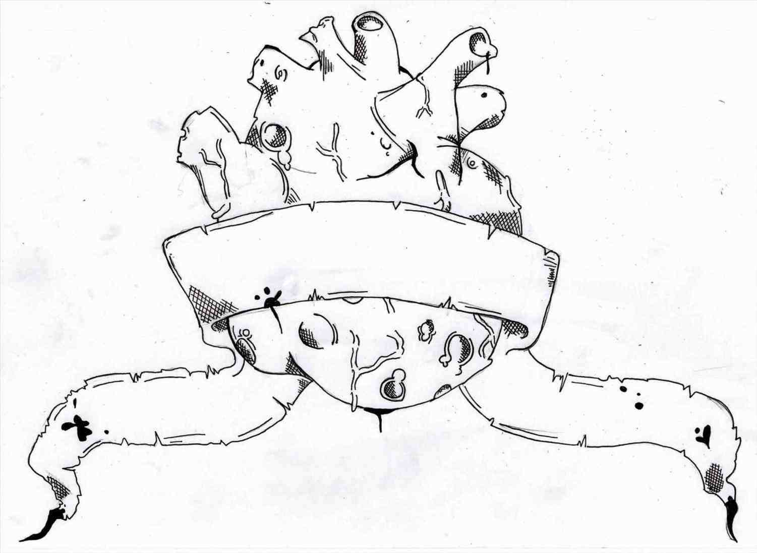 1501x1097 Pencil Drawings Of Hearts And Banners Drawn Broken Heart Fire