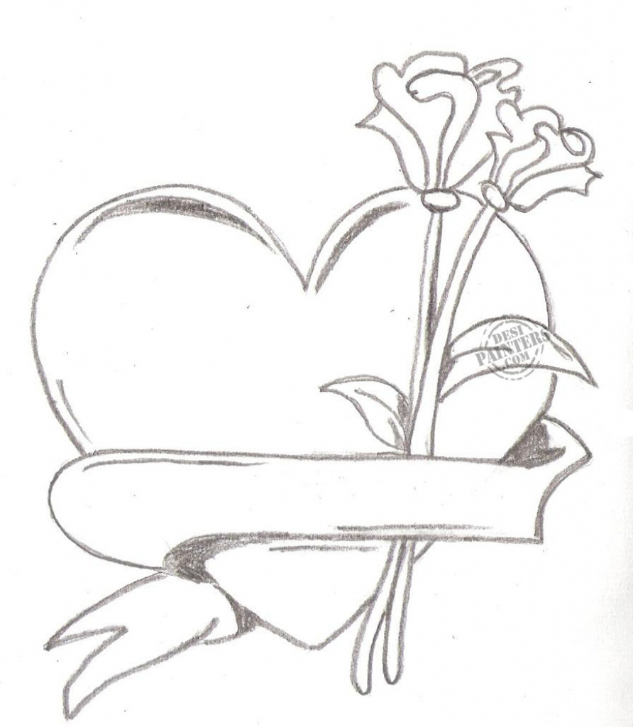 Hearts With Ribbons Drawing at GetDrawings | Free download