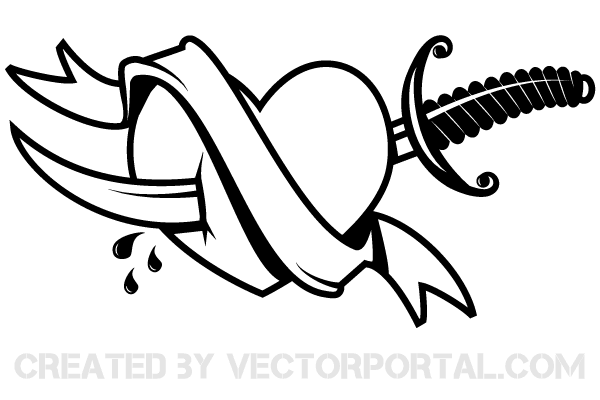 600x400 Heart With Knife Clipart