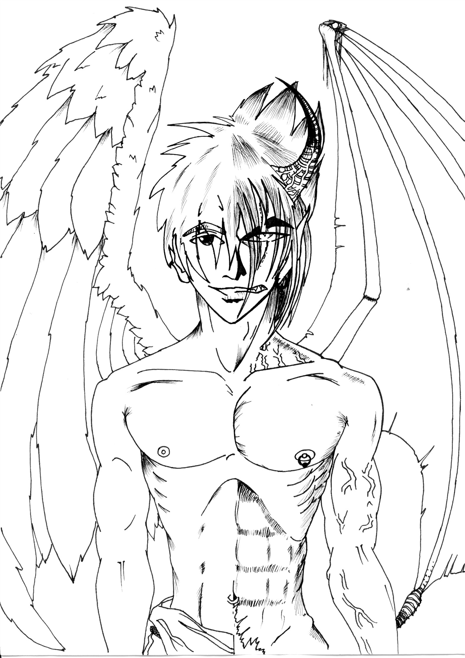 1575x2227 Heaven Vs. Hell Lineart By Misteringo