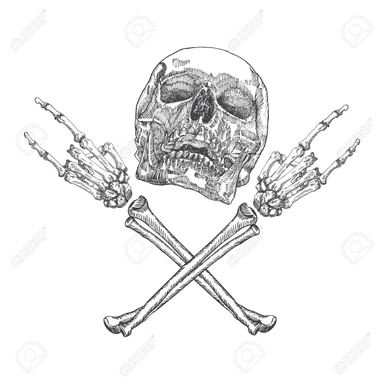 1300x1300 Skull And Crossbones Hands With Gesture Of Heavy Metal, Rock
