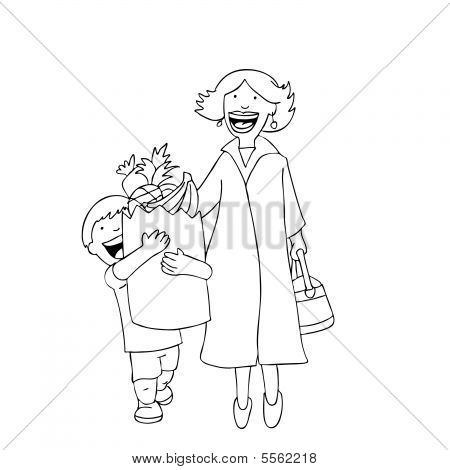 450x470 Son Helping Mom Line Art Vector Amp Photo Bigstock