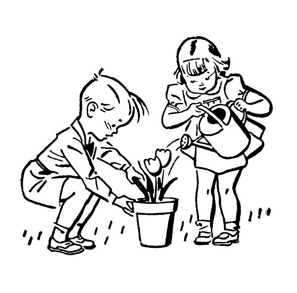 600x592 Helping Others Watering Beautiful Flower Coloring Pages Coloring Sky