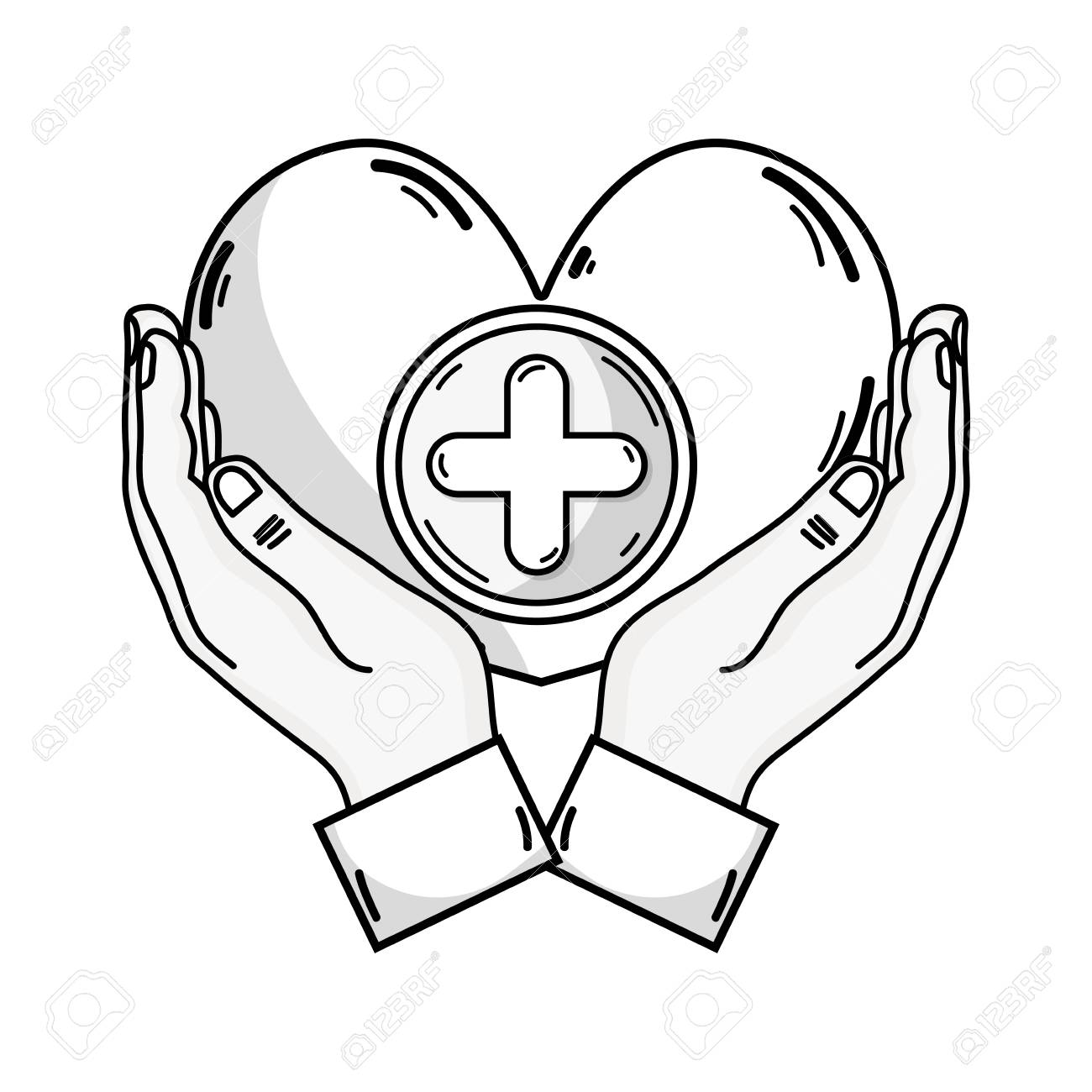 1300x1300 Outline Drawing Of Hands Holding A Heart Shape Medicine