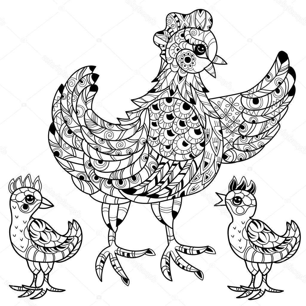 1024x1024 Best Free Stock Illustration Hen Hand Drawn Decorative Farm