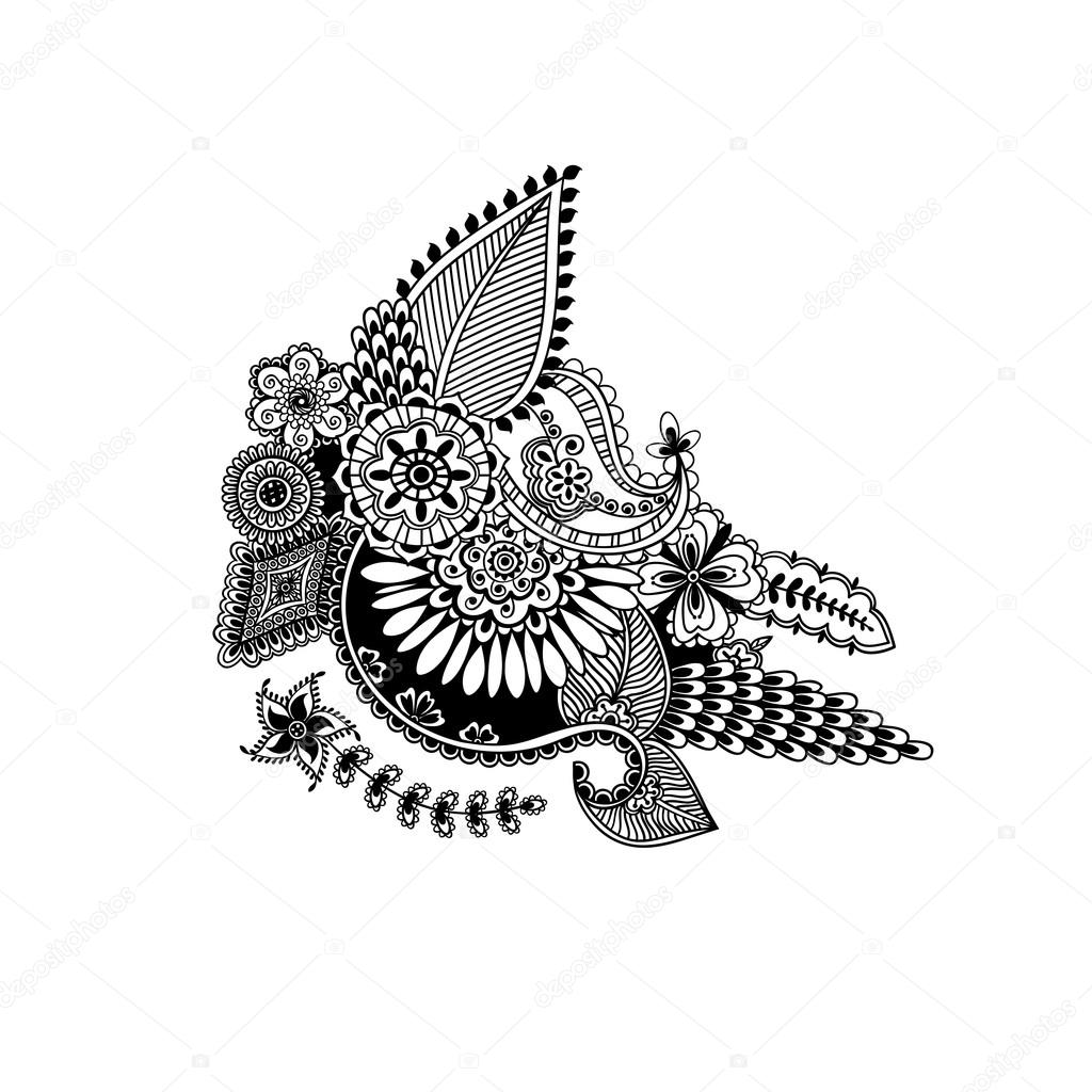 1024x1024 Hand Drawn Henna Flowers, Indian Pattern In Zentangle Style. Eth