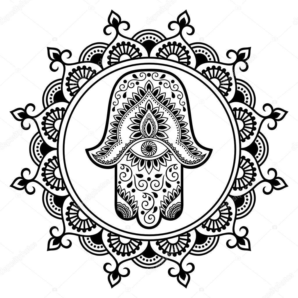 1024x1024 Hamsa Hand Drawn Symbol In Mandala. Mehndi Style.decorative