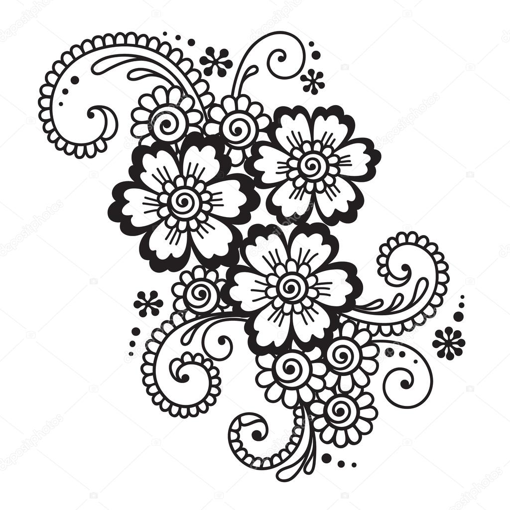 1024x1024 Hand Drawn Abstract Henna Mehndi Flower Ornament Stock Vector