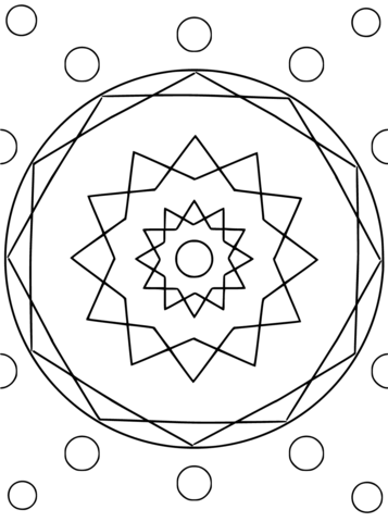 357x480 Mandala With Hexagon And Circles Coloring Page Free Printable