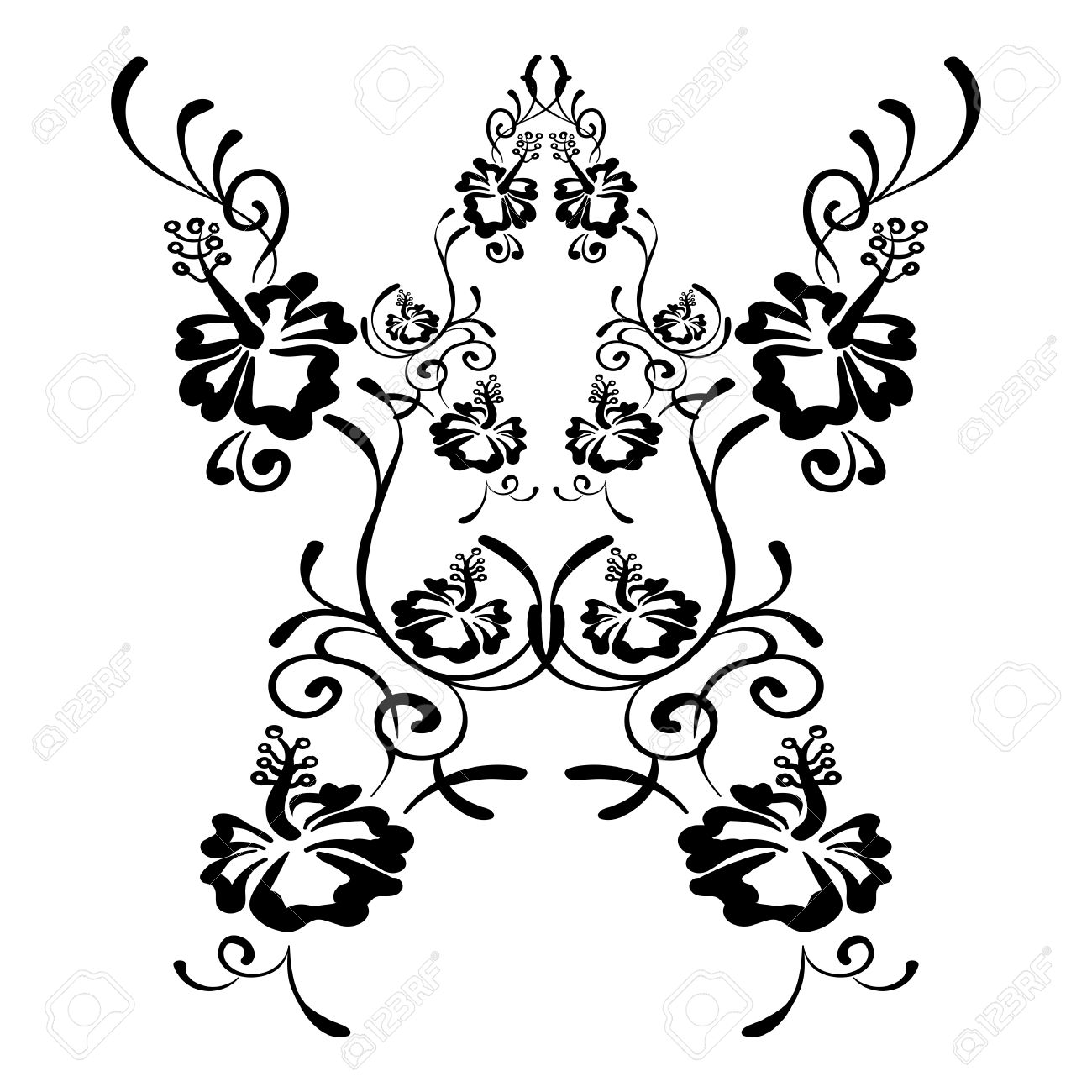 1300x1300 Hibiscus Flowers Drawing And Sketch With Line Art. Tattoo Sketch