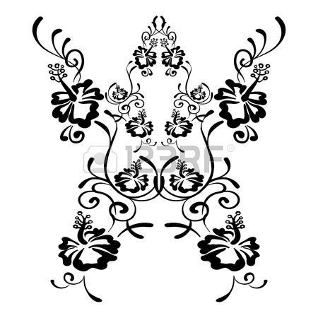 450x450 Hibiscus Flowers Drawing And Sketch With Line Art. Tattoo Sketch