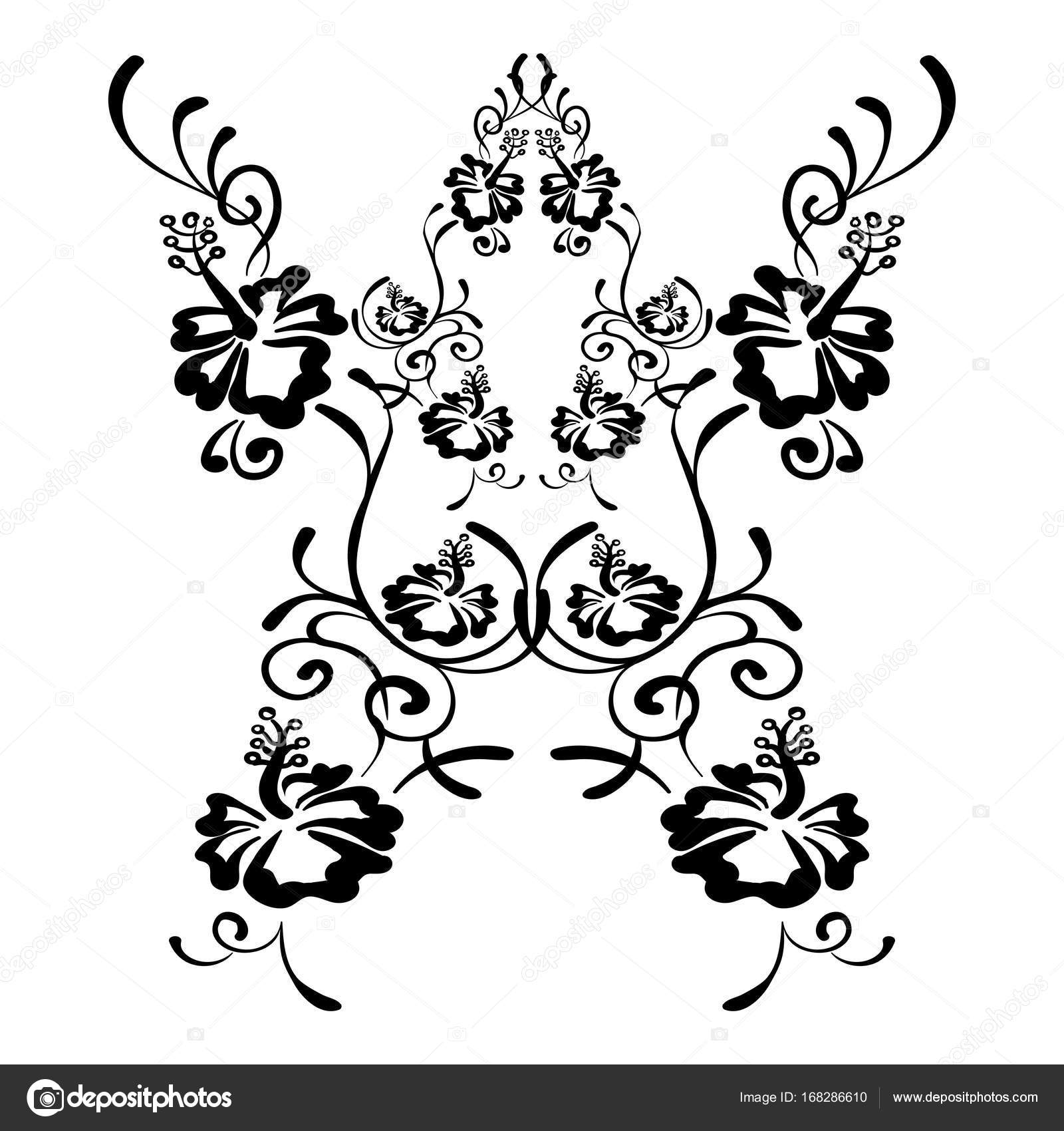 1600x1700 Hibiscus Flowers Drawing And Sketch With Line Art Stock Vector