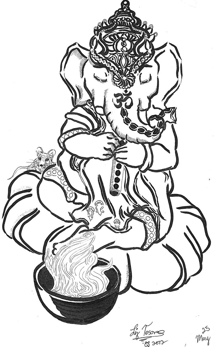 702x1138 Ganesha Plays Flute With Incense By Hidden By Art