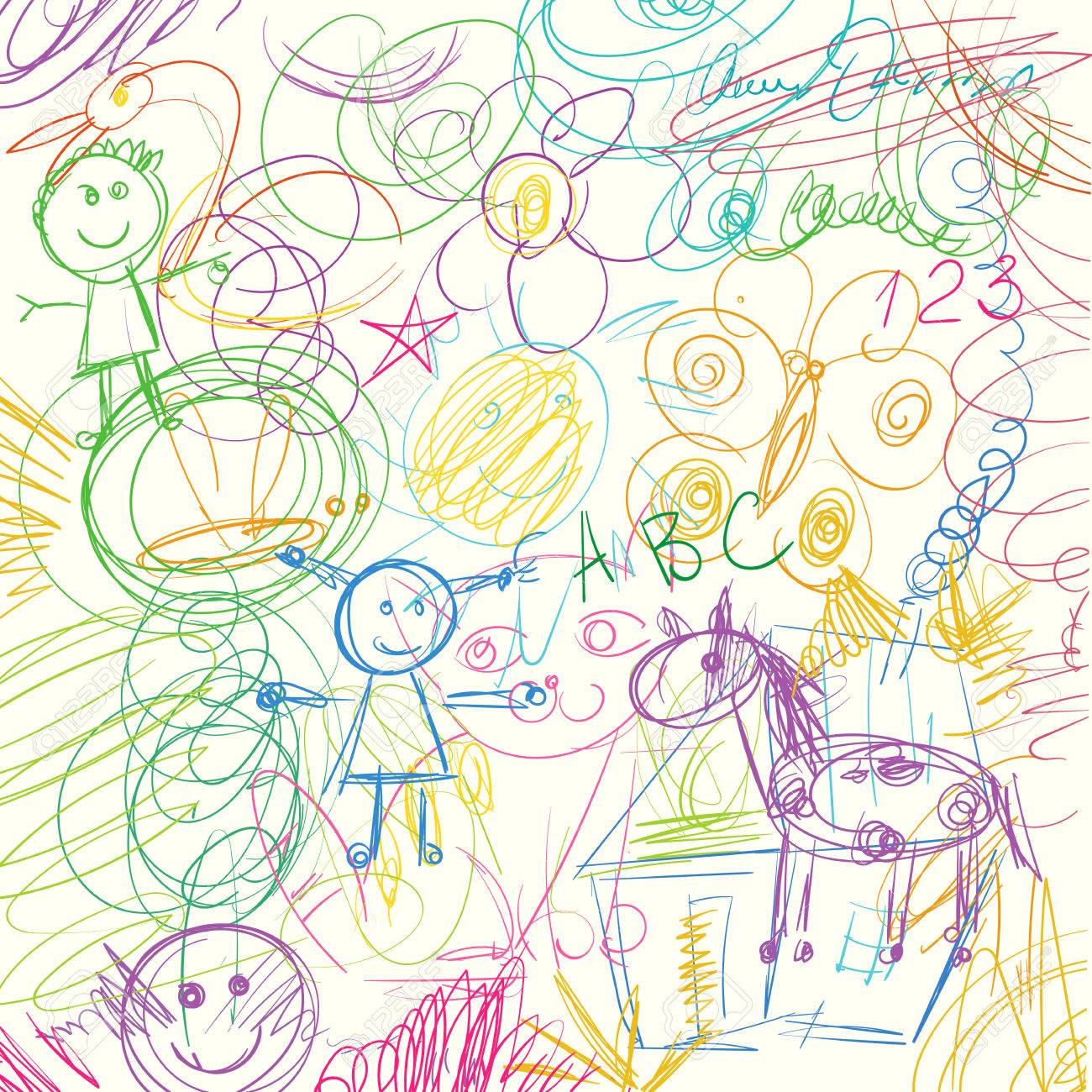 1300x1300 Children Doodle. Colored Pencils Scribbles Made By A Little Kid