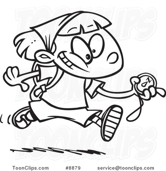 581x600 Cartoon Black And White Line Drawing Of A Hiker Girl Running