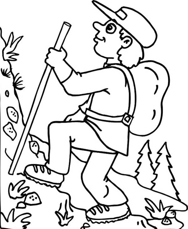 600x731 Hiking On Summer Camp Coloring Page