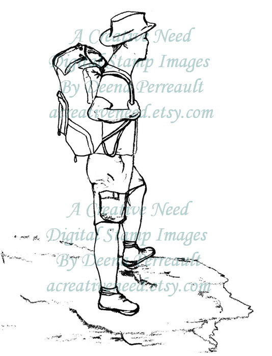 534x700 Iinstant Download. Digital Stamp Image. Hiking Man Image. Use