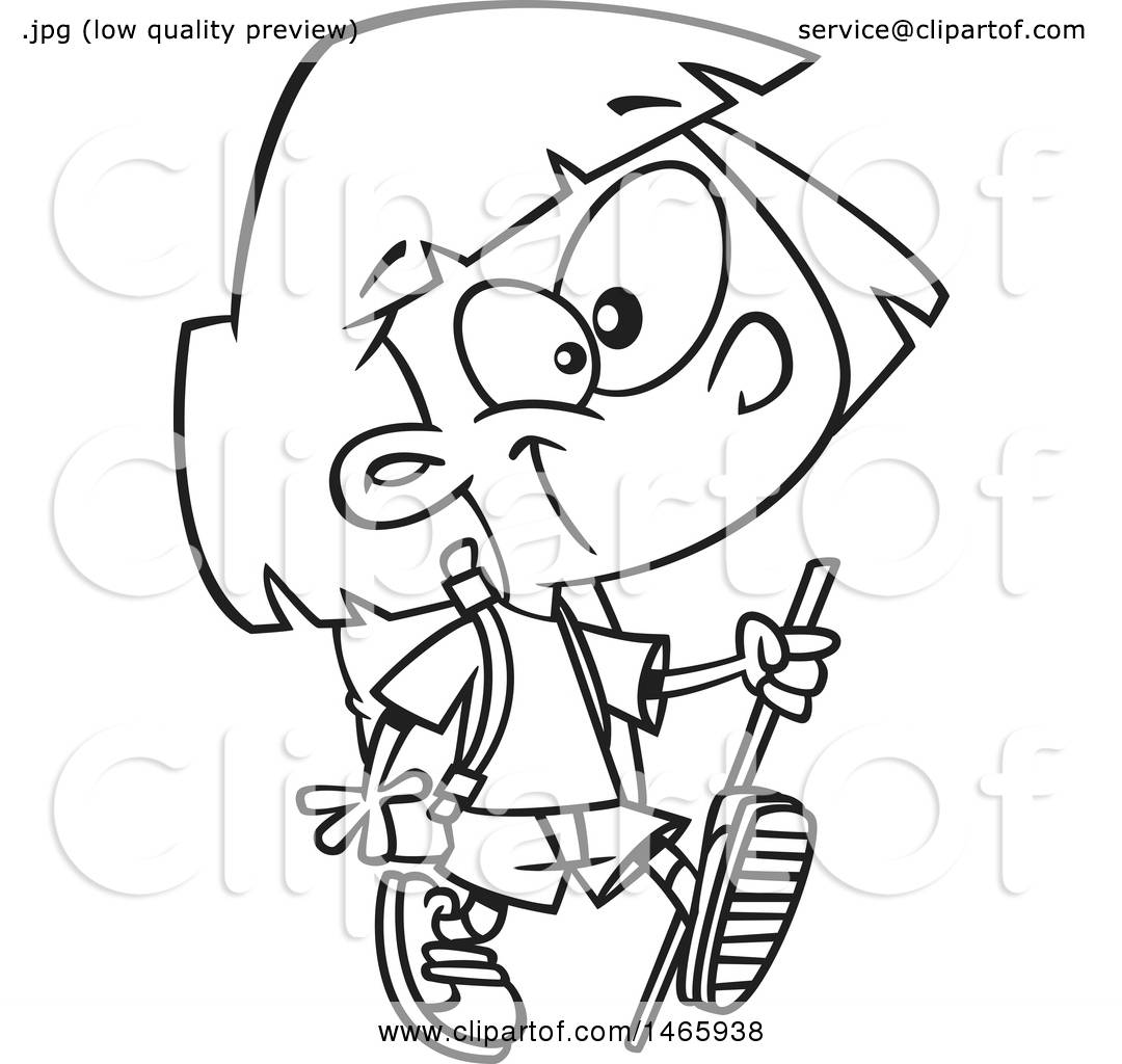 1080x1024 Clipart Of A Cartoon Lineart Girl Hiking