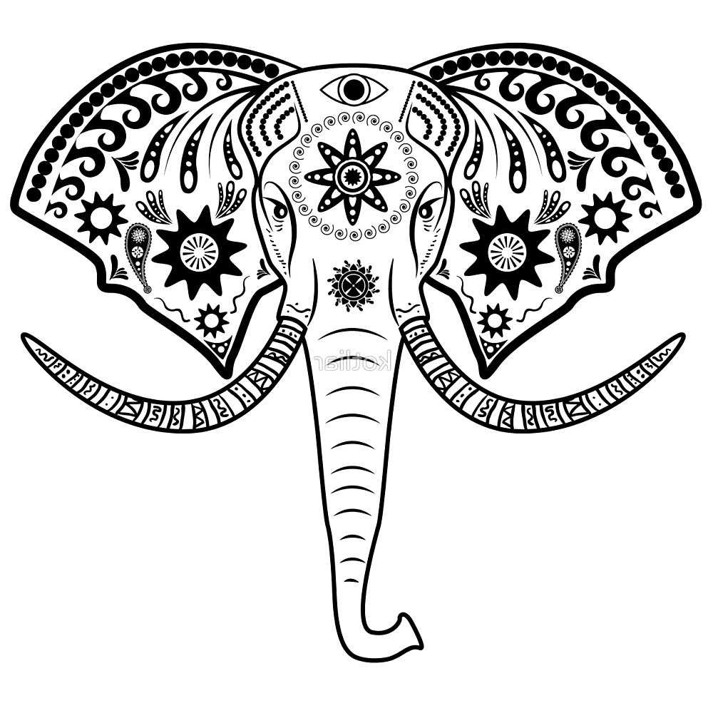1000x1000 Indian Elephant Face Drawing Elephant Head By Kotliar Redbubble