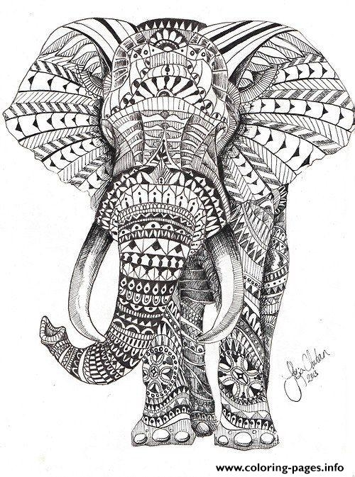 500x673 Elephant Adult Coloring Pages Colored Printable