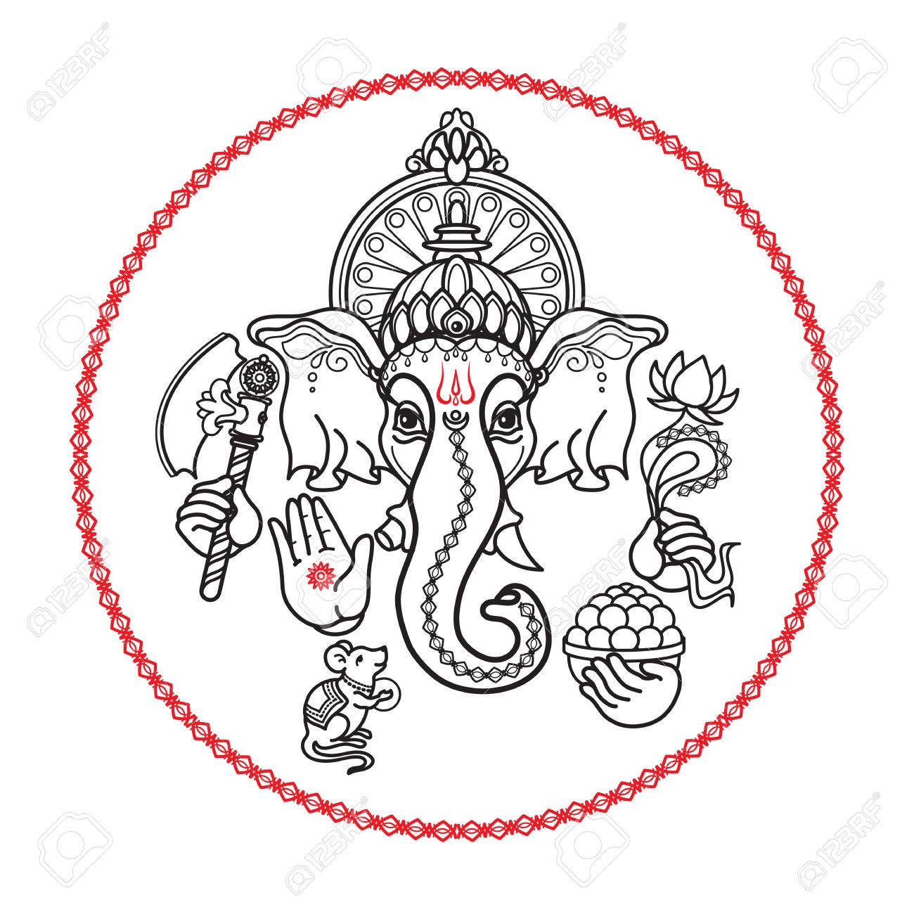 1300x1300 Hindu God Ganesha. Hand Drawn Tribal Style. Vector. Royalty Free