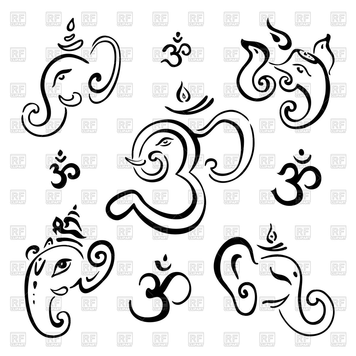 1200x1200 Stylized Sketches And Symbols Of Hindu God Ganesha Royalty Free