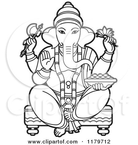 450x470 Clipart Of A Black And White Hindu Indian God Ganesha In Blue
