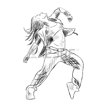450x450 Hip Hop Woman Dancer Vector Contour Sketch Isolated On White