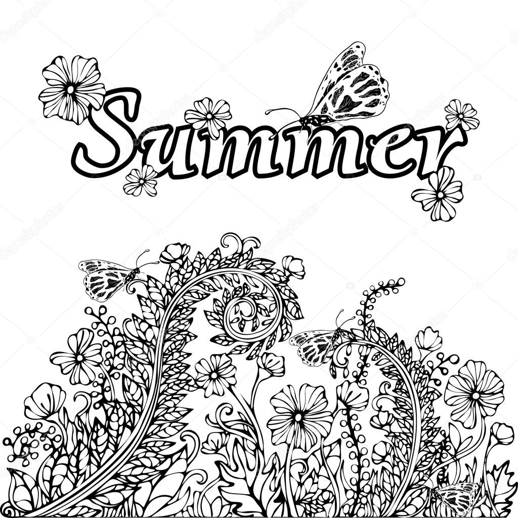 1024x1024 Summer Abstract Landscape, Coloring Book, Hand Drawing Sketch