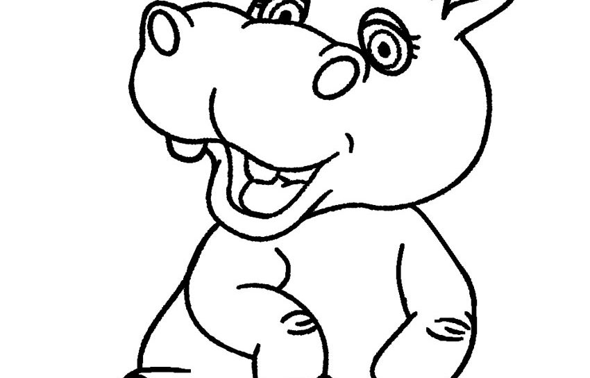 850x544 Baby Hippo Coloring Pages Cartoon Drawing Free Printable Animals
