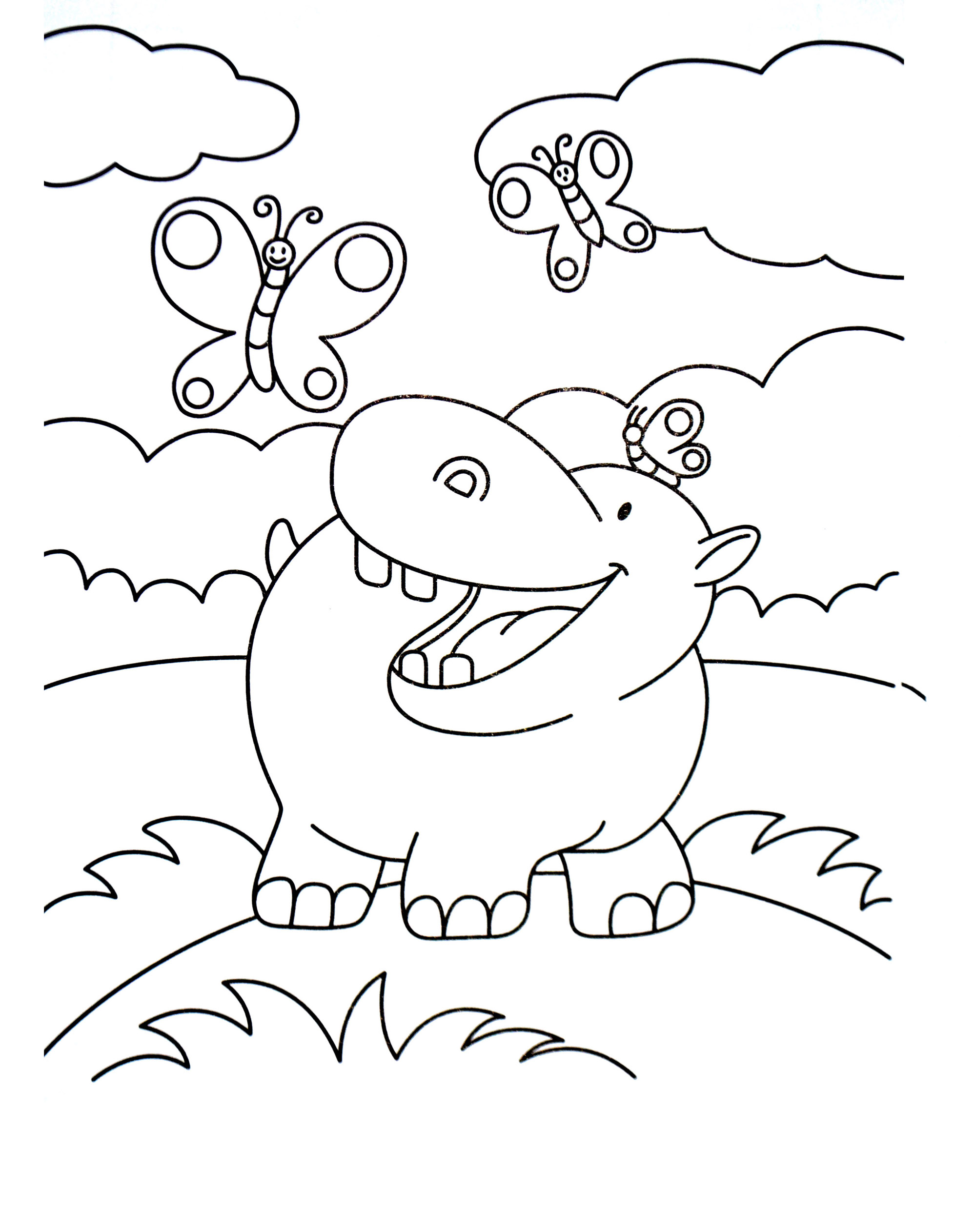 2000x2525 Hippopotamus And Butterflies Insects Coloring Pages For Kids