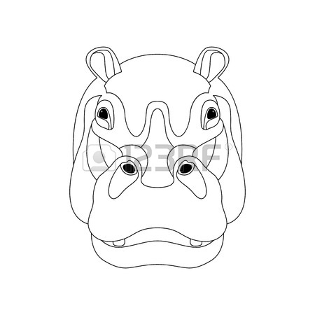 450x450 Hippo Face Vector Illustration Front Side Line Drawing Royalty