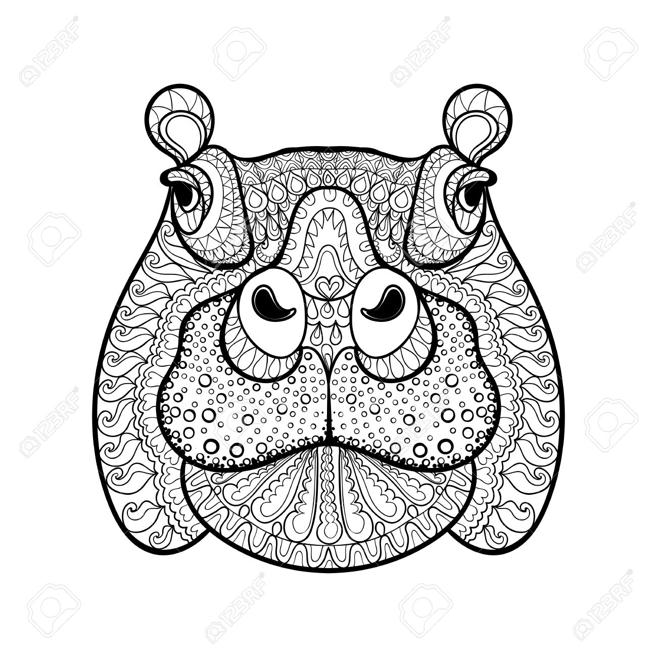 1300x1300 Hand Drawn Tribal Hippopotamus Head, Animal Totem For Adult