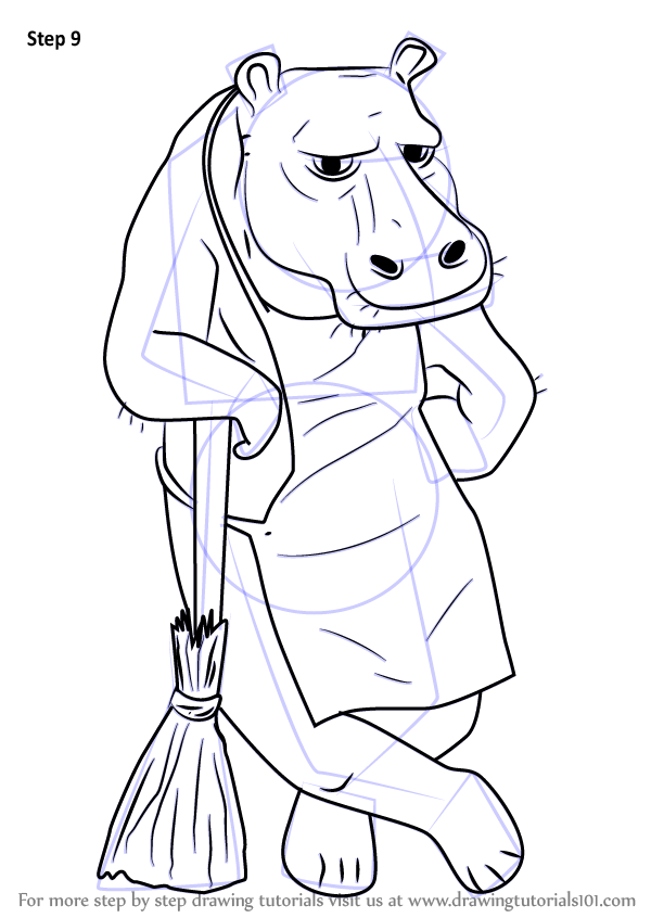 600x846 Learn How To Draw Hippo For Kids (Animals For Kids) Step By Step