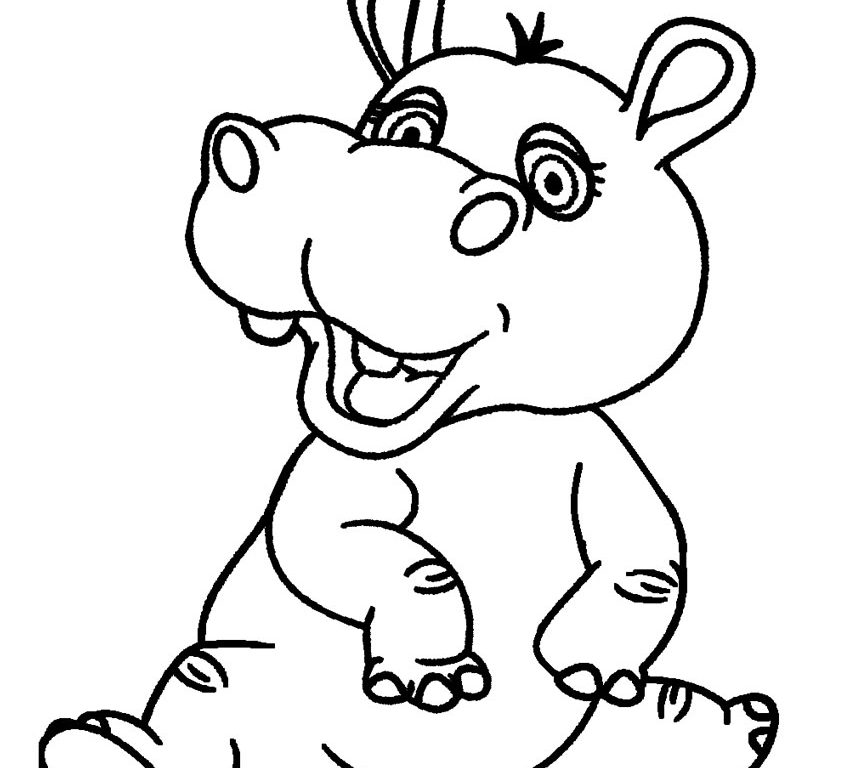 850x768 Baby Hippo Coloring Pages Cartoon Drawing Free Printable Animals