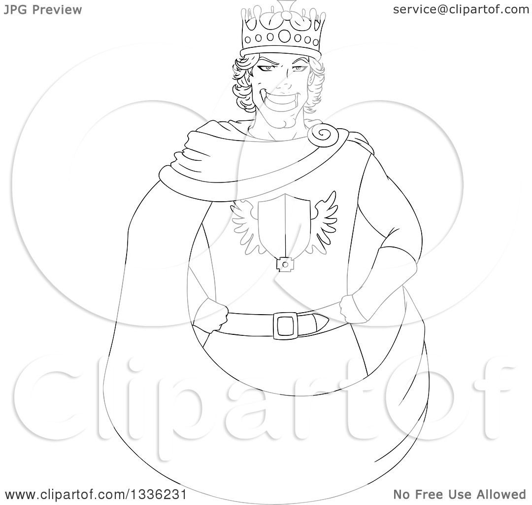 1080x1024 Clipart Of A Cartoon Black And White Grinning Young Male King