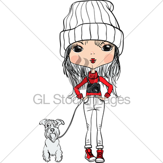 325x325 Vector Cute Hipster Girl With Bike And Dog Gl Stock Images