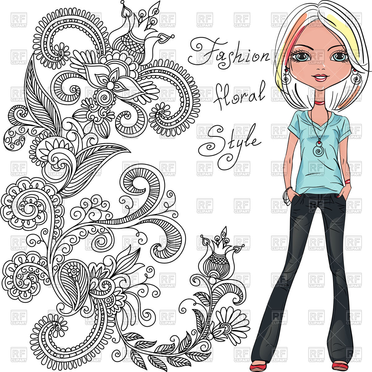1200x1200 Cute Beautiful Fashionable Hipster Girl Royalty Free Vector Clip