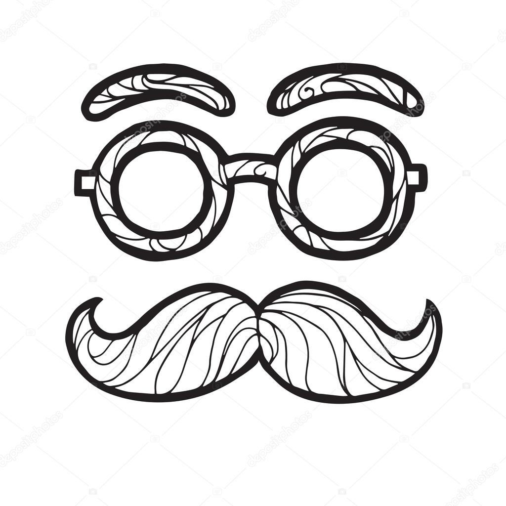 1024x1024 Vector Illustration Of Sketch Male Mustache Fashionable Hipster
