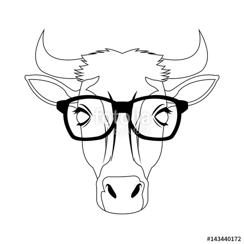 500x500 Cow With Glasses Icon Over White Background. Hipster Style Concept