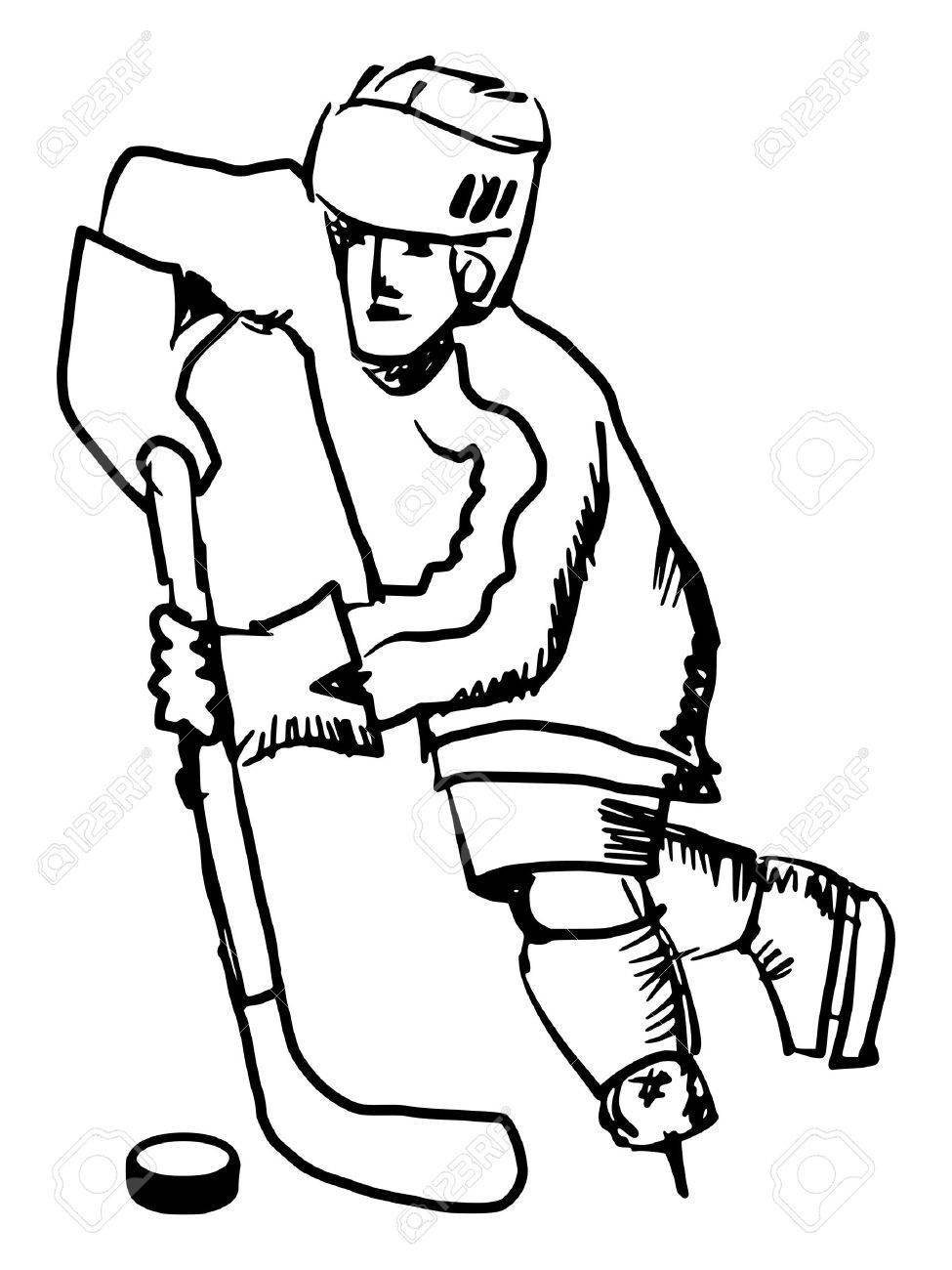 975x1300 Hand Drawn, Sketch Illustration Of Hockey Player Royalty Free