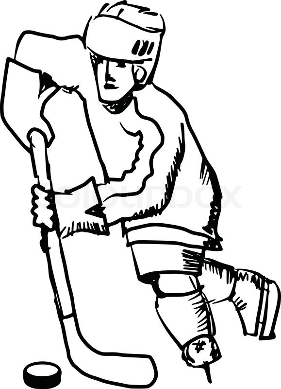 579x800 Hand Drawn, Sketch Illustration Of Hockey Player Stock Vector