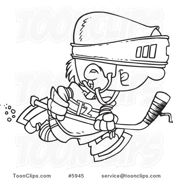 581x600 Cartoon Black And White Line Drawing Of A Boy Hockey Player