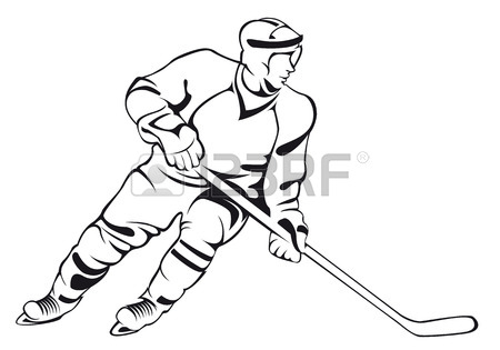 450x315 Hockey Player. Vector Linear Silhouette, Isolated On White Royalty