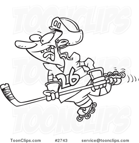 581x600 Cartoon Black And White Line Drawing Of A Hockey Player Skating